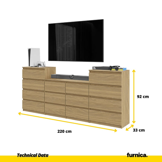 GABRIEL - Komoda se 14 šuplíky (4+6+4) - Skříň na oblečení do ložnice - Lancelot dub H92cm Š220cm D33cm