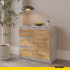 MIKEL - Komoda se 3 šuplíky a 1 dveřmi - Skříň na oblečení do ložnice - Beton / Wotan dub H75cm Š80cm D35cm