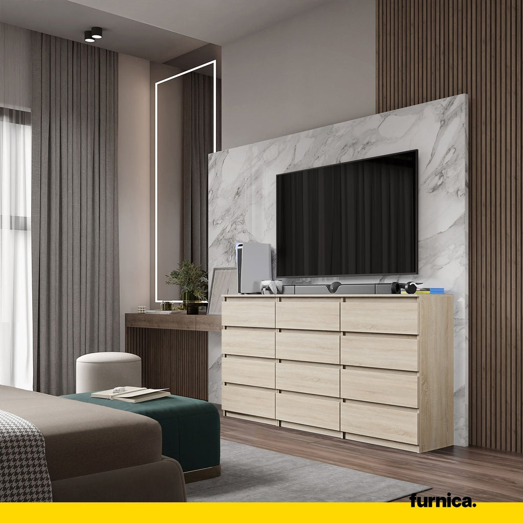 GABRIEL - Komoda se 12 šuplíky (8+4) - Skříň na oblečení do ložnice - Sonoma dub - Výška 92 cm, šířka 180 cm, hloubka 33 cm.