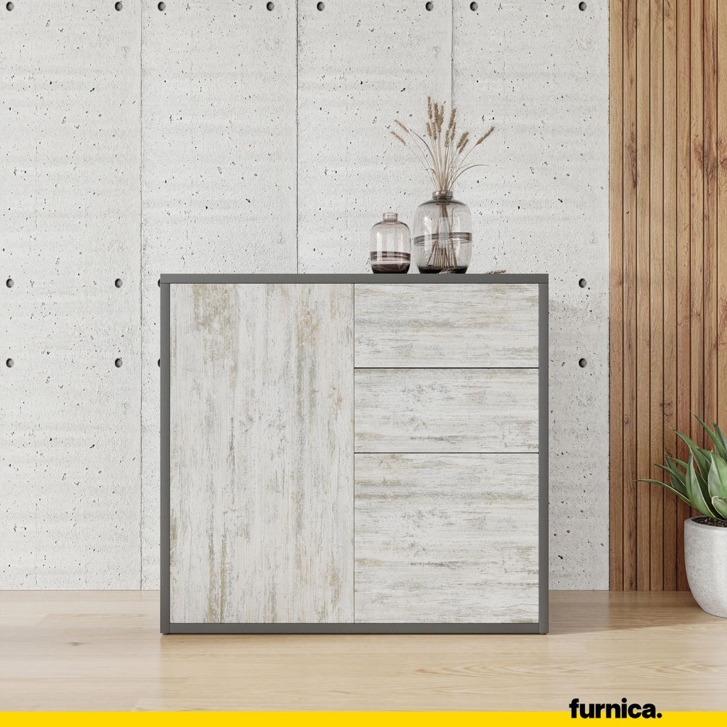 CAMILLE - Skříň s dvěma dveřmi a dvěma šuplíky s funkcí push to open - antracit / bílá borovice H74cm W80cm D36cm