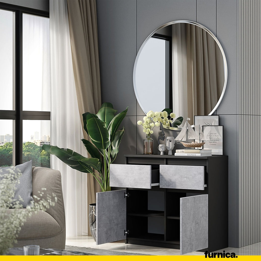 NOAH - Komoda se 2 šuplíky a 2 dveřmi - Skříň na uložení oblečení do ložnice - Anthracit / Beton - Výška 75 cm, šířka 80 cm, hloubka 35 cm.