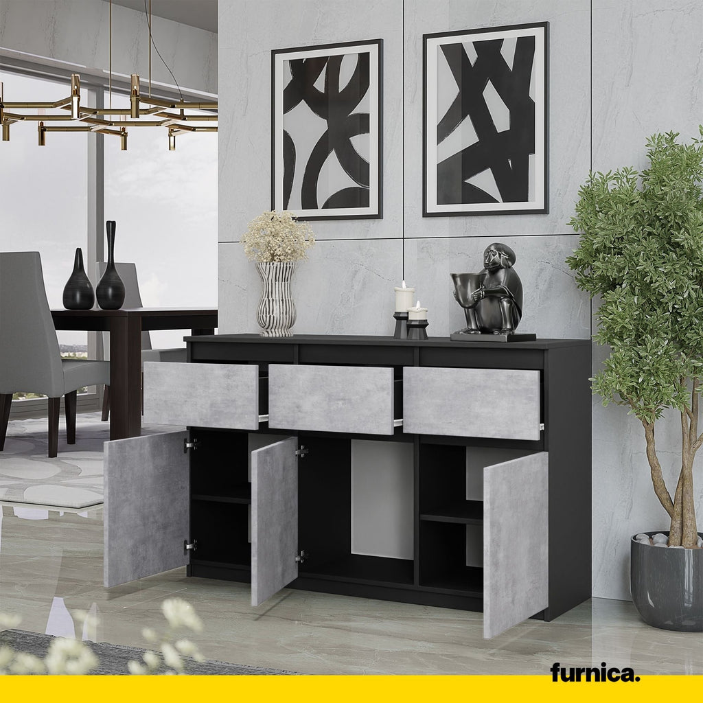 NOAH - Komoda se 3 šuplíky a 3 dveřmi - Skříň na uložení oblečení do ložnice - Anthracit / Beton - Výška 75 cm, šířka 120 cm, hloubka 35 cm.