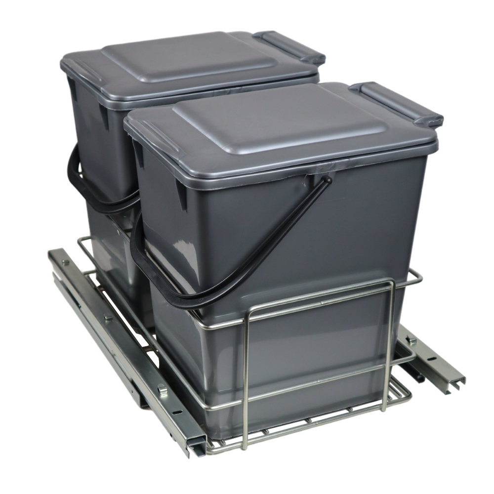 Vysunovací odpadkový koš do kuchyně s tlumeným zavíráním, 2 x 10L - skříňka 400mm.