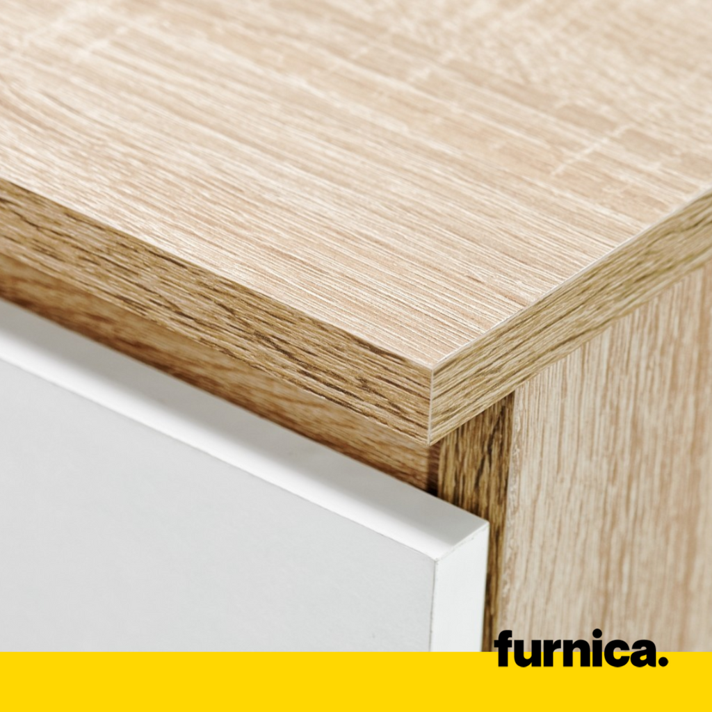 CUBA - Počítačový stůl s 6 šuplíky s push to open mechanismem a výsuvnou klávesnicí H78cm W130cm D50cm - Sonoma dub / bílá