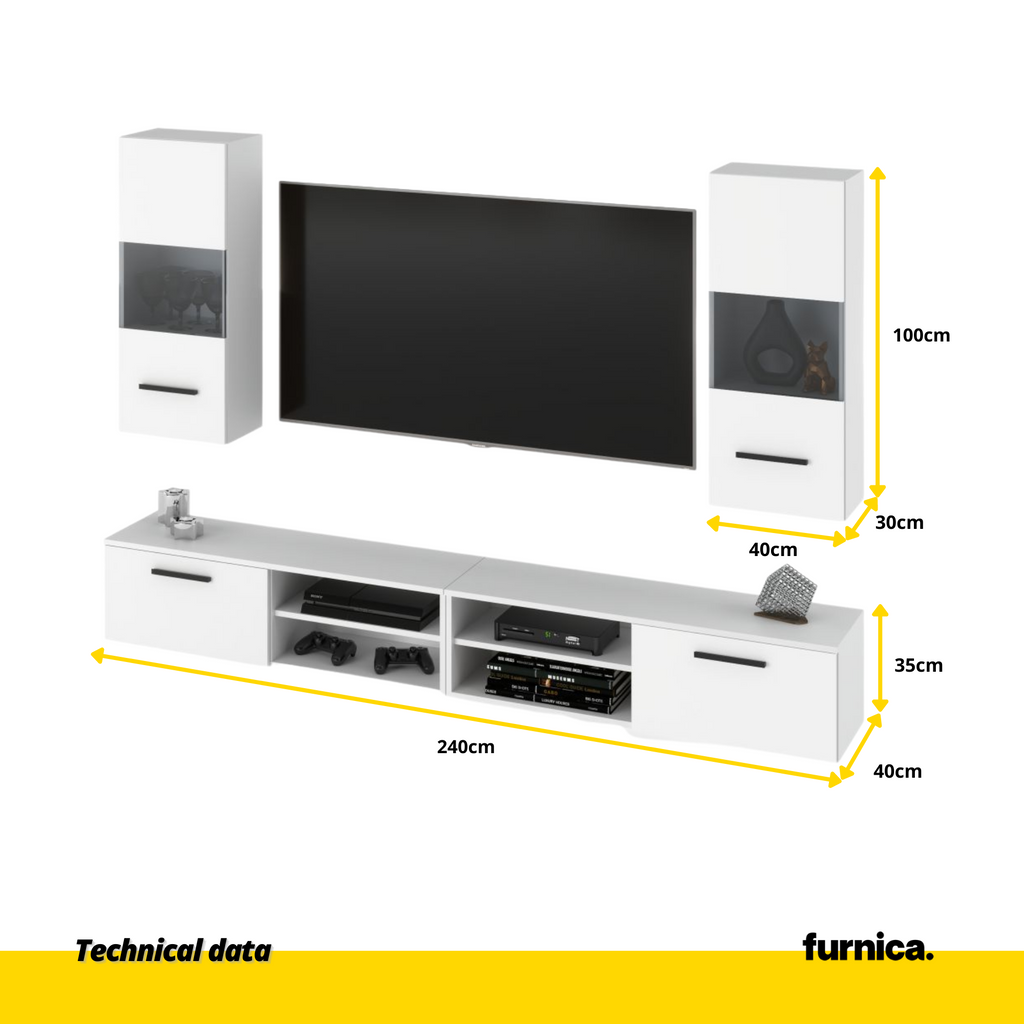 MIRANDA - Sada zavěšené televizní jednotky - 4 skříně - bílý matný