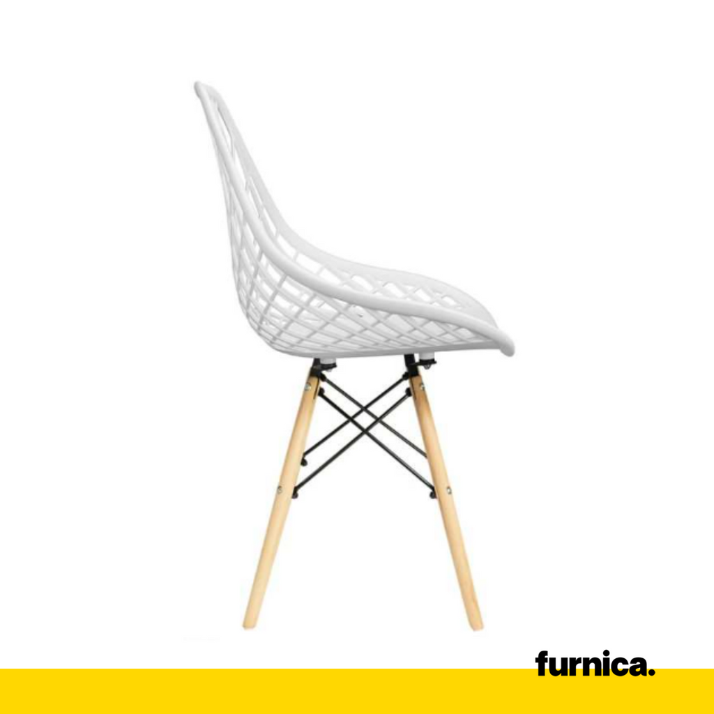 DARIO - Perforovaná plastová jídelní / kancelářská židle s dřevěnými nohami - bílá