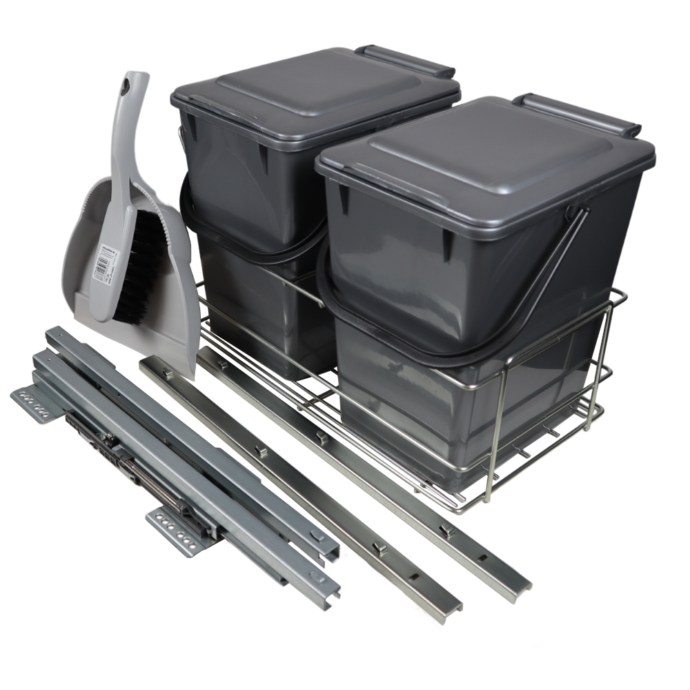 Vysunovací odpadkový koš do kuchyně s tlumeným zavíráním, 2 x 10L - skříňka 400mm.
