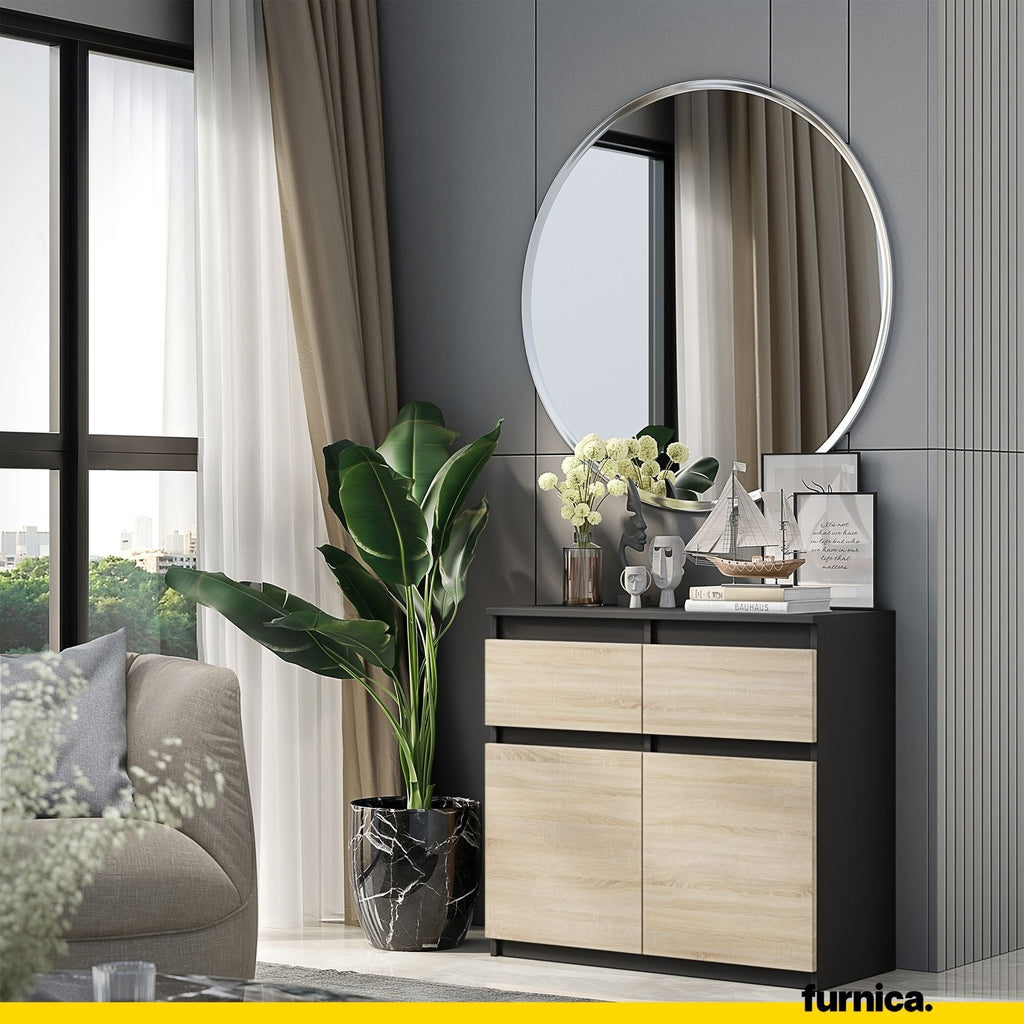 NOAH - Komoda se 2 šuplíky a 2 dveřmi - Skříň na uložení oblečení do ložnice - Anthracit / Sonoma dub - Výška 75 cm, šířka 80 cm, hloubka 35 cm.