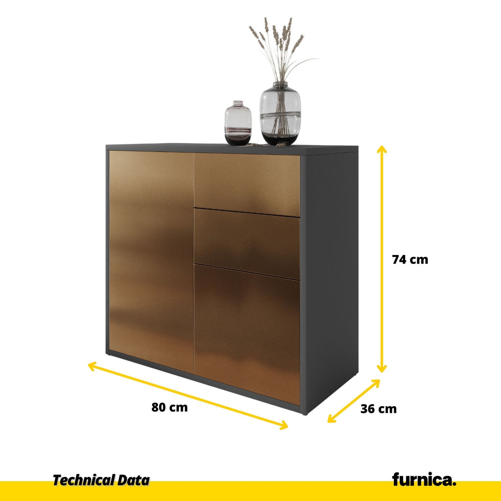 CAMILLE - Skříň s dvěma dveřmi a dvěma šuplíky s funkcí push to open - antracit / kovová měď H74cm W80cm D36cm