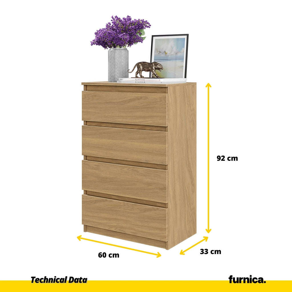 GABRIEL - Komoda se 4 šuplíky - Skříň na oblečení do ložnice - Jídelní skříň - Lancelot dub H92cm Š60cm D33cm