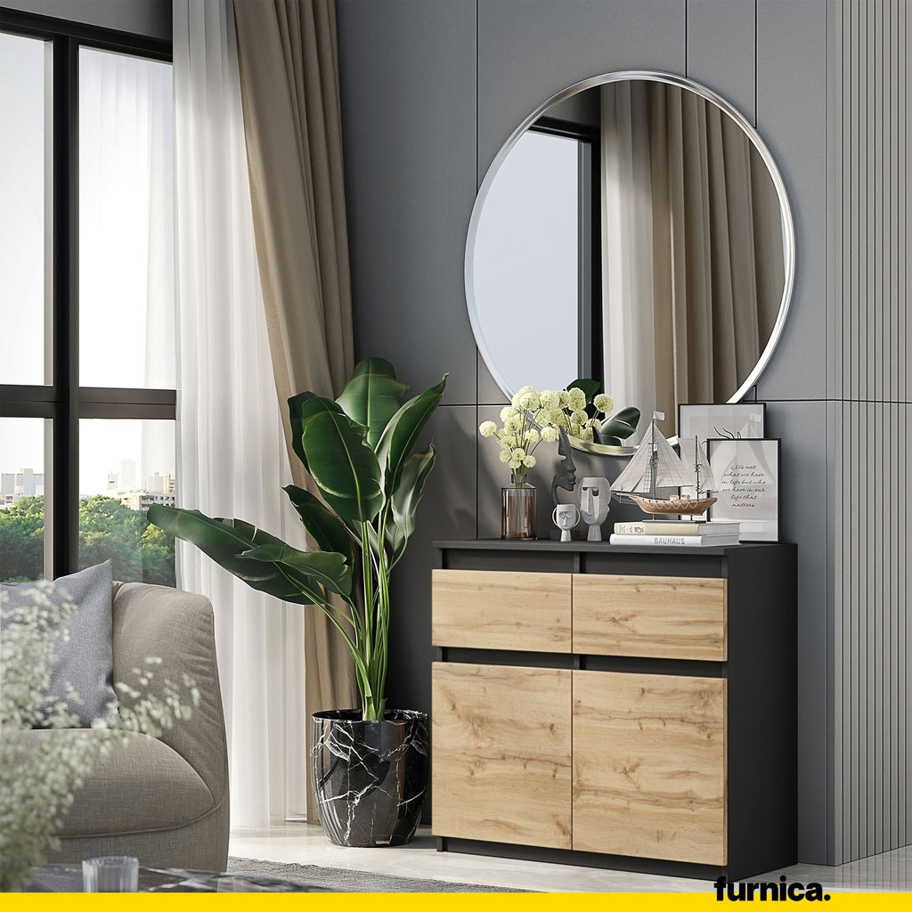 NOAH - Komoda se 2 šuplíky a 2 dveřmi - Skříň na uložení oblečení do ložnice - Anthracit / Wotan dub H75cm W80cm D35cm