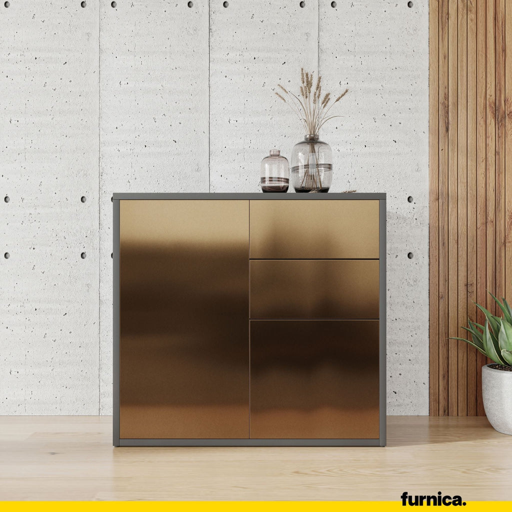 CAMILLE - Skříň s dvěma dveřmi a dvěma šuplíky s funkcí push to open - antracit / kovová měď H74cm W80cm D36cm