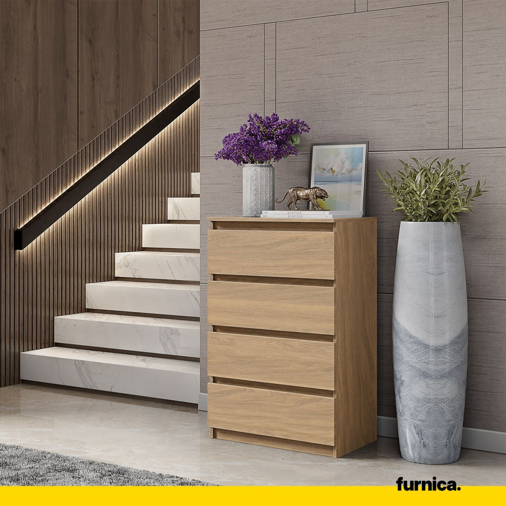 GABRIEL - Komoda se 4 šuplíky - Skříň na oblečení do ložnice - Jídelní skříň - Lancelot dub H92cm Š60cm D33cm