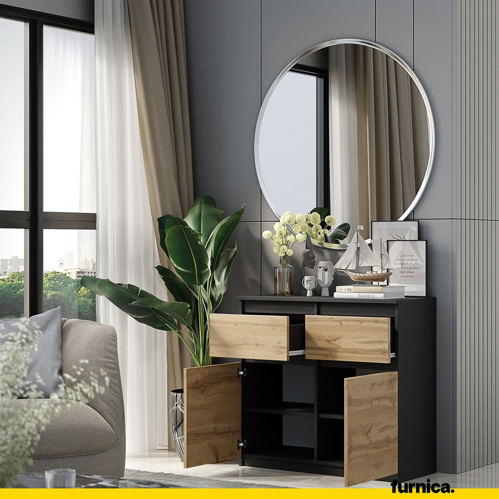 NOAH - Komoda se 2 šuplíky a 2 dveřmi - Skříň na uložení oblečení do ložnice - Anthracit / Wotan dub H75cm W80cm D35cm