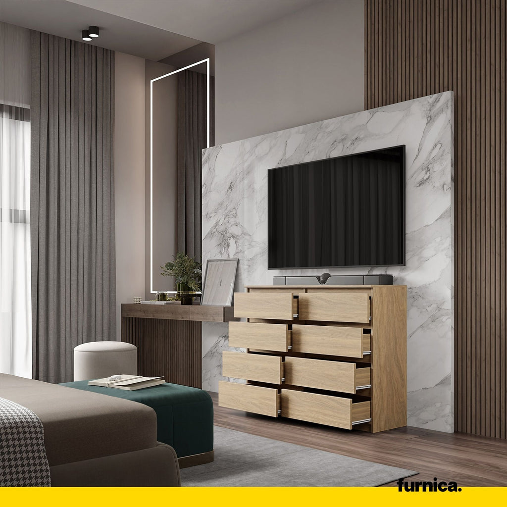 GABRIEL - Komoda se 8 šuplíky - Skříň na oblečení do ložnice - Lancelot dubový H92cm Š120cm D33cm