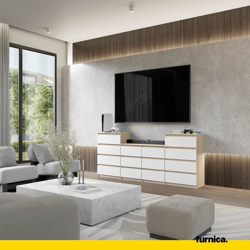 GABRIEL - Komoda se 14 šuplíky (4+6+4) - Skříň na oblečení do ložnice - Sonoma dub / bílá H92cm Š220cm D33cm