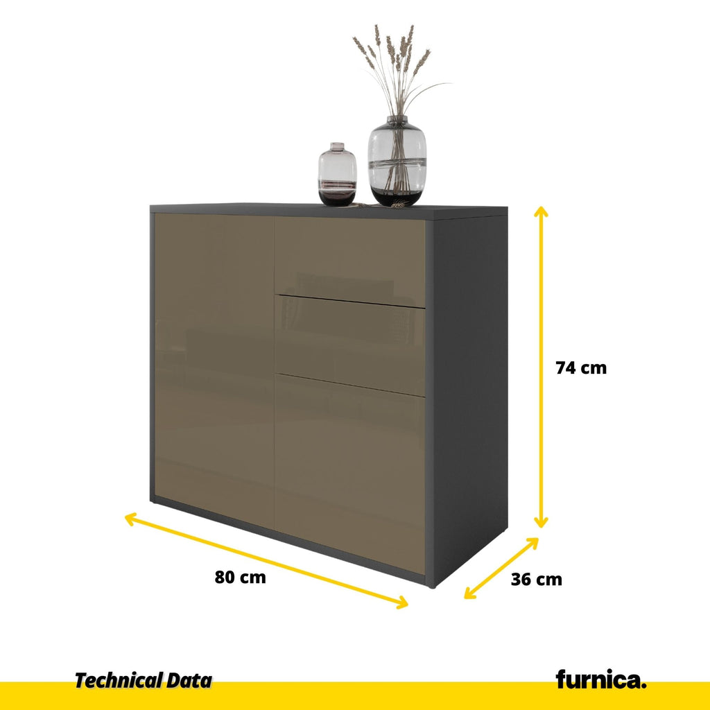 CAMILLE - Skříň s dvěma dveřmi a dvěma šuplíky s funkcí push to open - antracit / cappuccino lesk H74cm W80cm D36cm