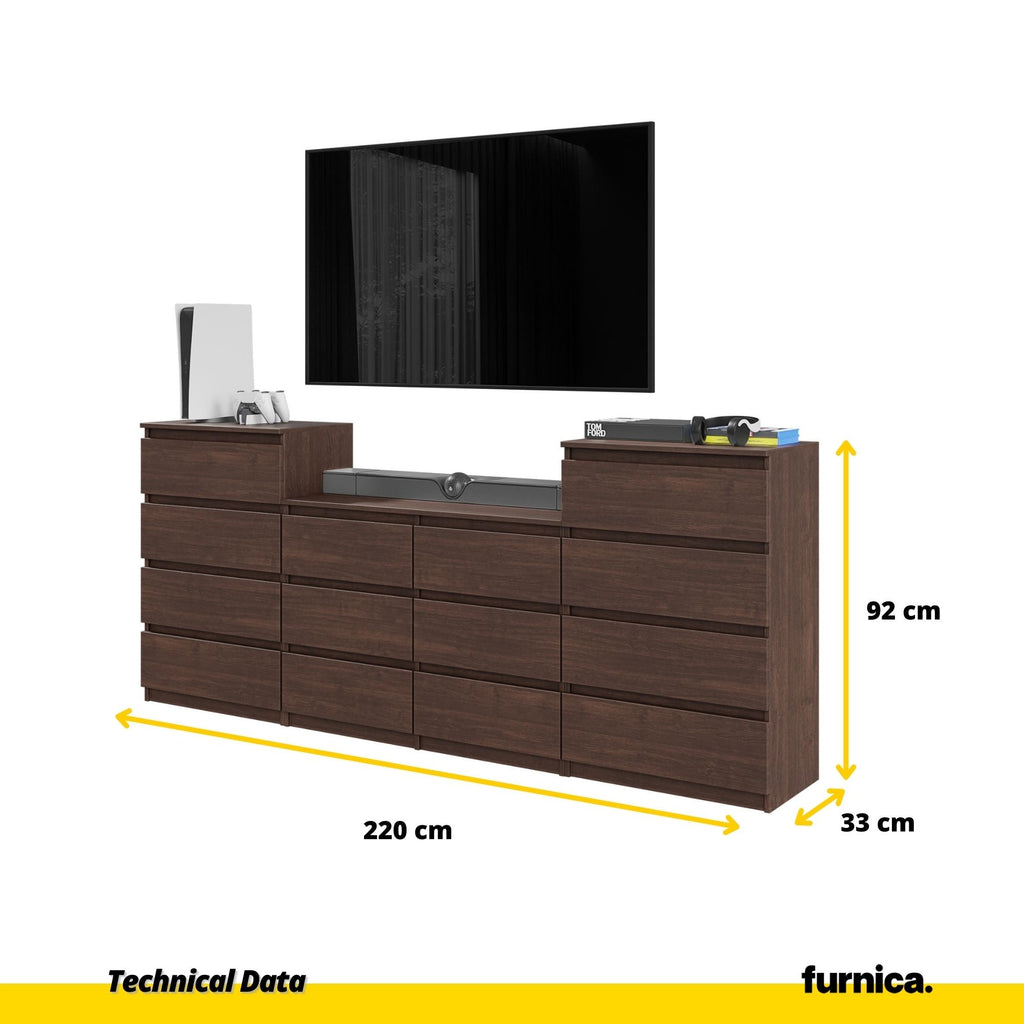 GABRIEL - Komoda se 14 šuplíky (4+6+4) - Skříň na oblečení do ložnice - úložný prostor - Wenge - V92cm Š220cm H33cm