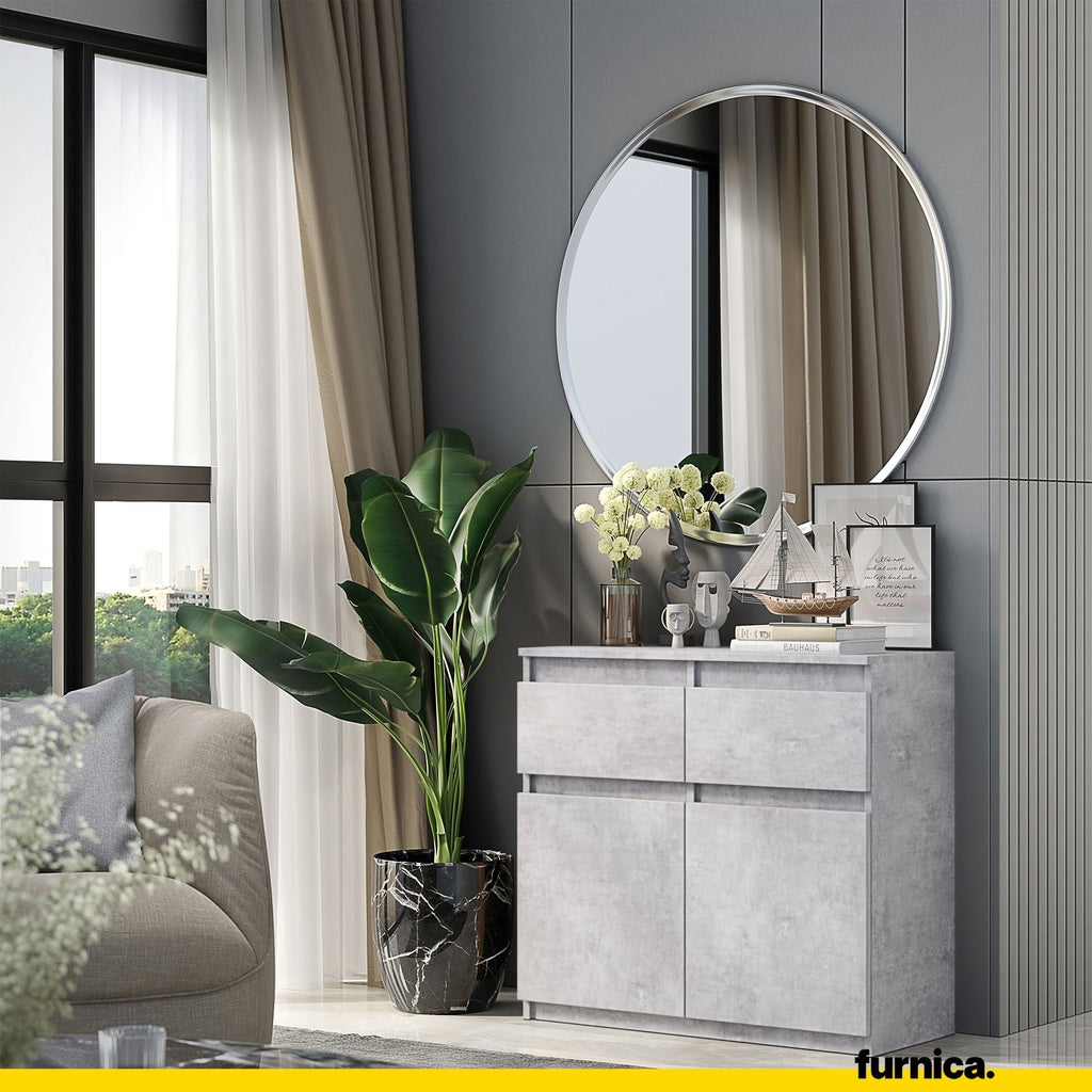 NOAH - Komoda se 2 šuplíky a 2 dveřmi - Skříň na uložení oblečení do ložnice - Betonová - Výška 75 cm, šířka 80 cm, hloubka 35 cm.