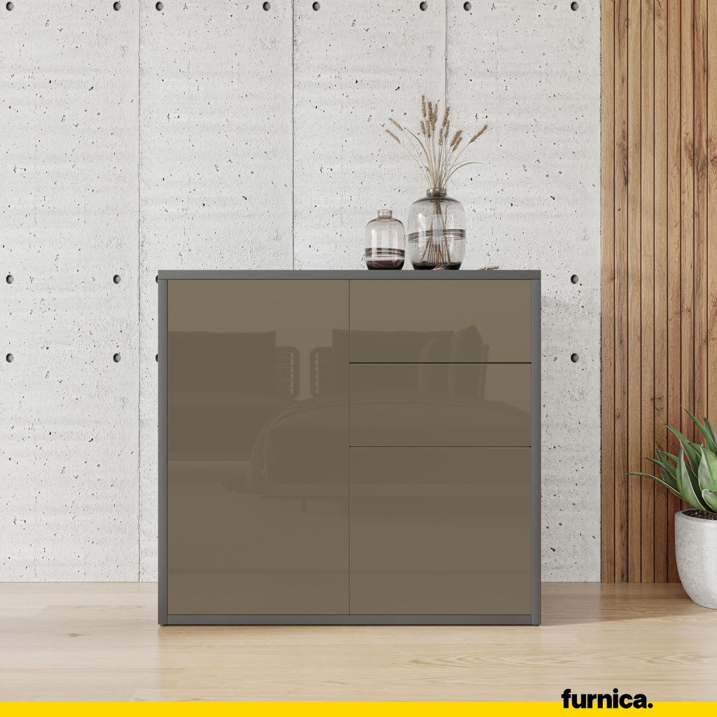 CAMILLE - Skříň s dvěma dveřmi a dvěma šuplíky s funkcí push to open - antracit / cappuccino lesk H74cm W80cm D36cm