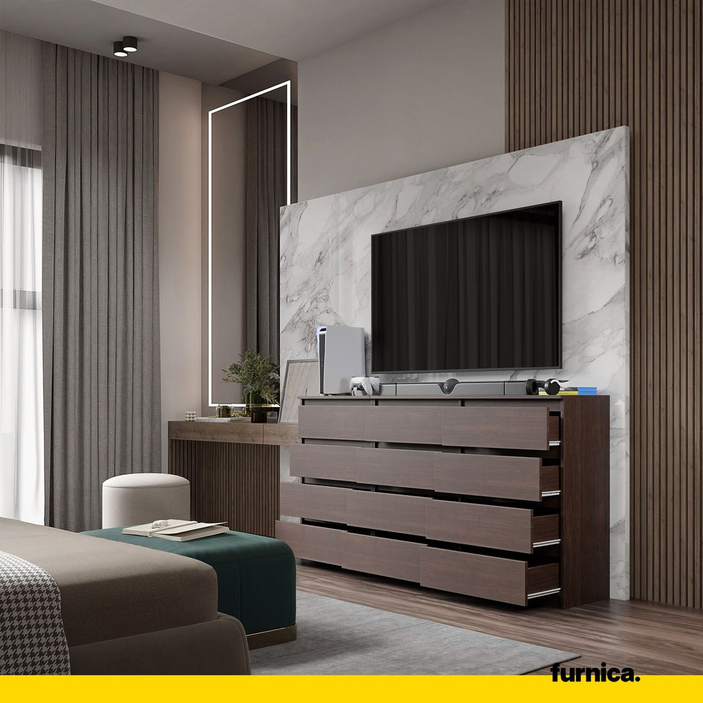 GABRIEL - Komoda se 12 šuplíky (8+4) - Skříň na oblečení do ložnice - úložný prostor - Wenge - V92cm Š180cm H33cm