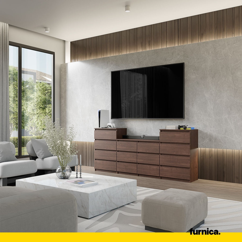 GABRIEL - Komoda se 14 šuplíky (4+6+4) - Skříň na oblečení do ložnice - úložný prostor - Wenge - V92cm Š220cm H33cm