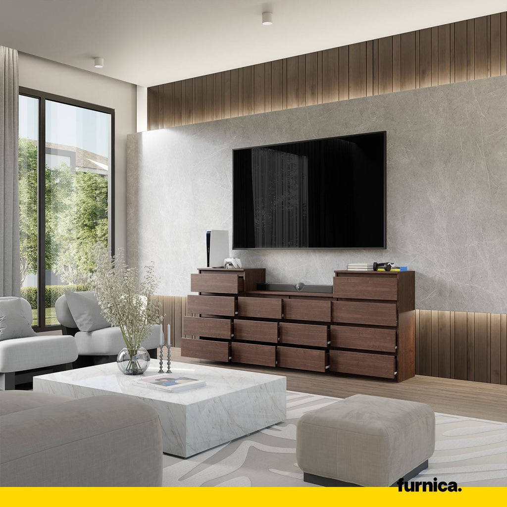 GABRIEL - Komoda se 14 šuplíky (4+6+4) - Skříň na oblečení do ložnice - úložný prostor - Wenge - V92cm Š220cm H33cm