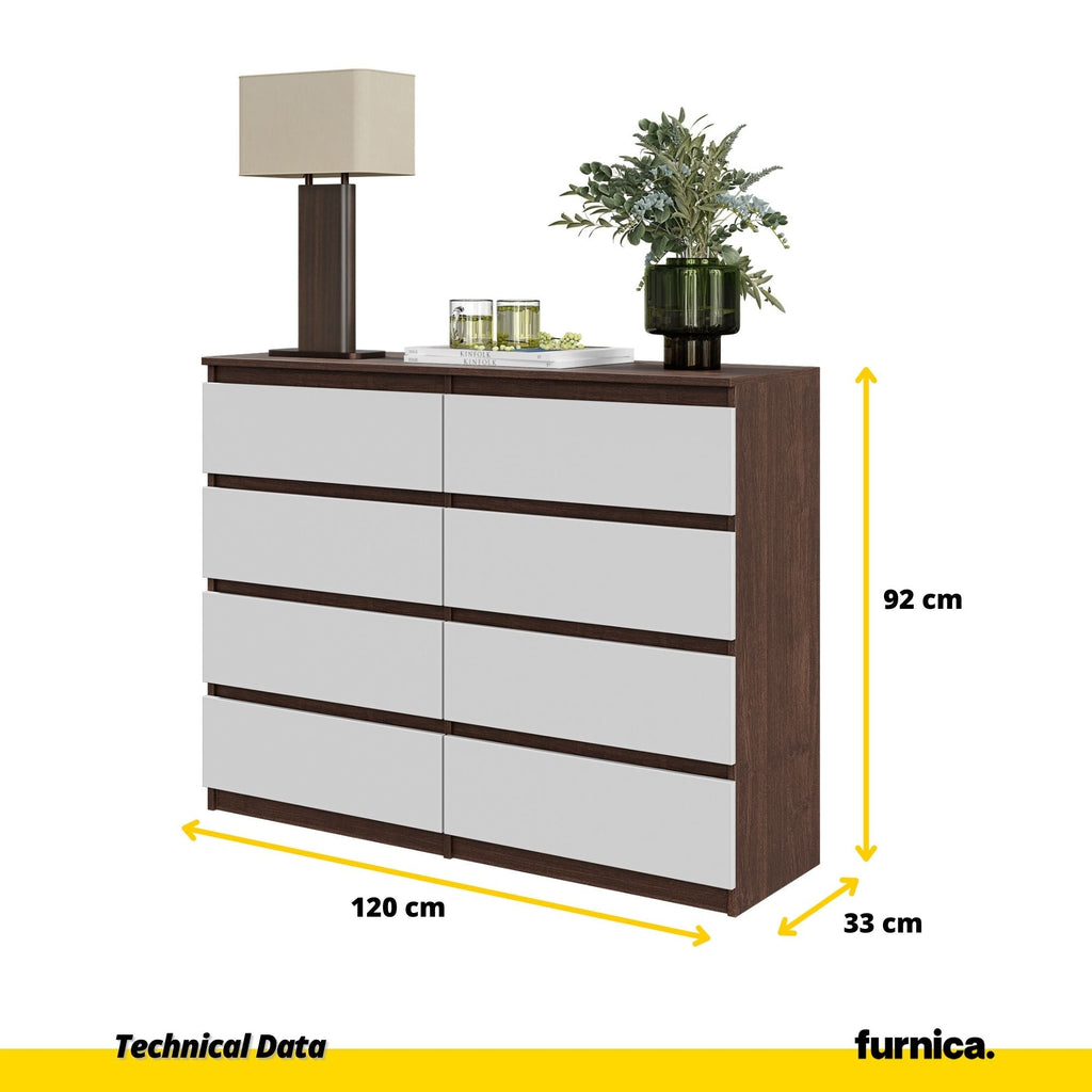 GABRIEL - Komoda se 8 šuplíky - Skříň na oblečení do ložnice - Sideboard - Wenge / Bílý matný - V92cm Š120cm H33cm