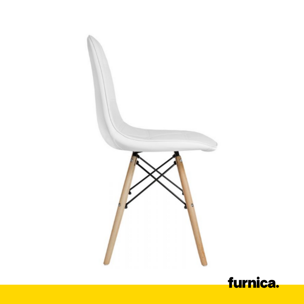 ANGELO - Kvalitní ekokožená jídelní / kancelářská židle s knoflíky a dřevěnými nohami - bílá