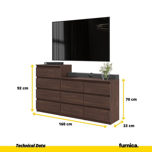 GABRIEL - Komoda se 10 šuplíky (6+4) - Skříň na oblečení do ložnice - úložný prostor - Wenge - V92/70cm Š160cm H33cm