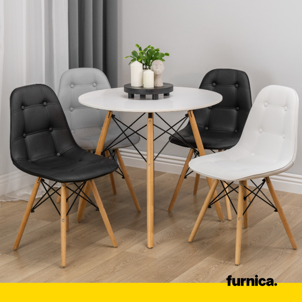 ANGELO - Kvalitní ekokožená jídelní / kancelářská židle s knoflíky a dřevěnými nohami - bílá