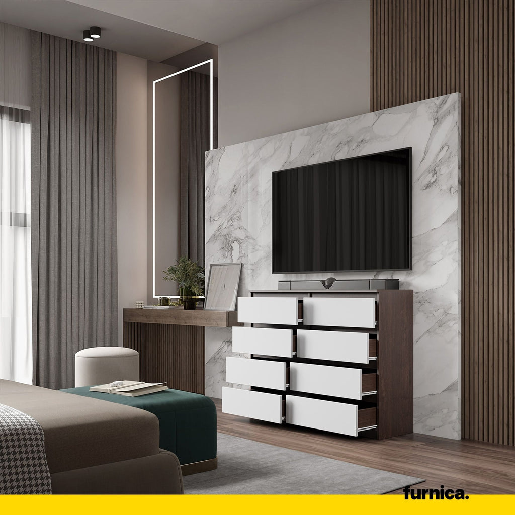 GABRIEL - Komoda se 8 šuplíky - Skříň na oblečení do ložnice - Sideboard - Wenge / Bílý matný - V92cm Š120cm H33cm