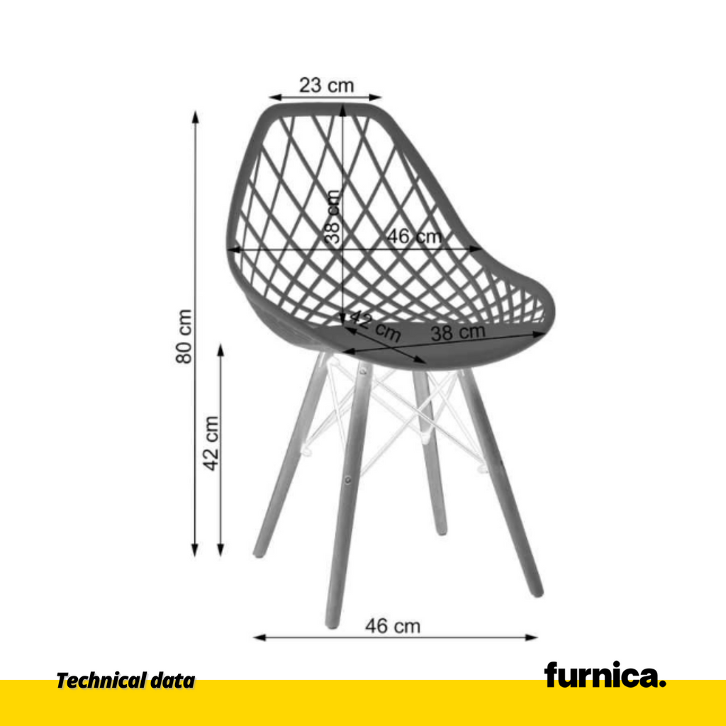 DARIO - Perforovaná plastová jídelní / kancelářská židle s dřevěnými nohami - bílá