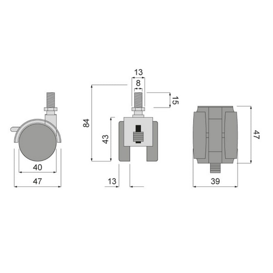 Nábytek plastové otočné kolo s roscí 8 mm a brzdou - Ø40 mm (2) – Furnica