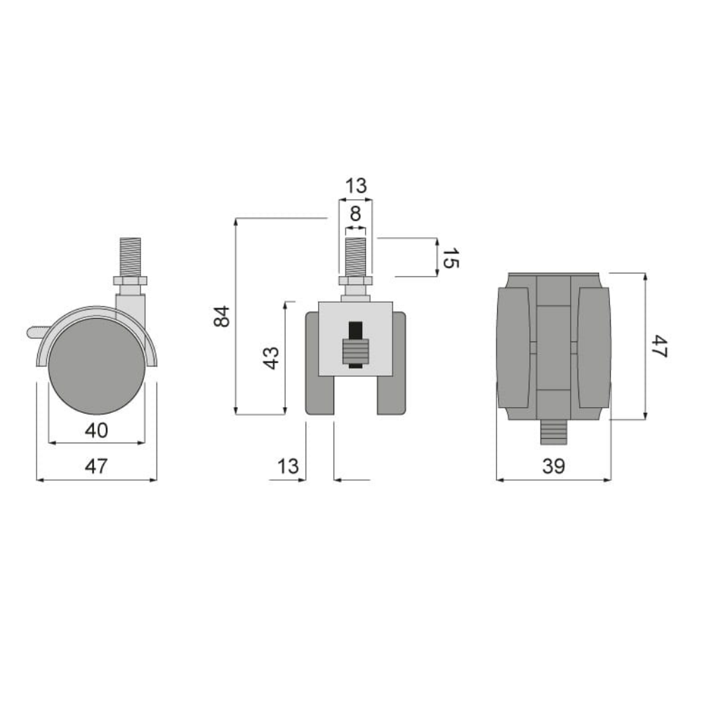 Nábytek plastové otočné kolo s roscí 8 mm a brzdou - Ø40 mm