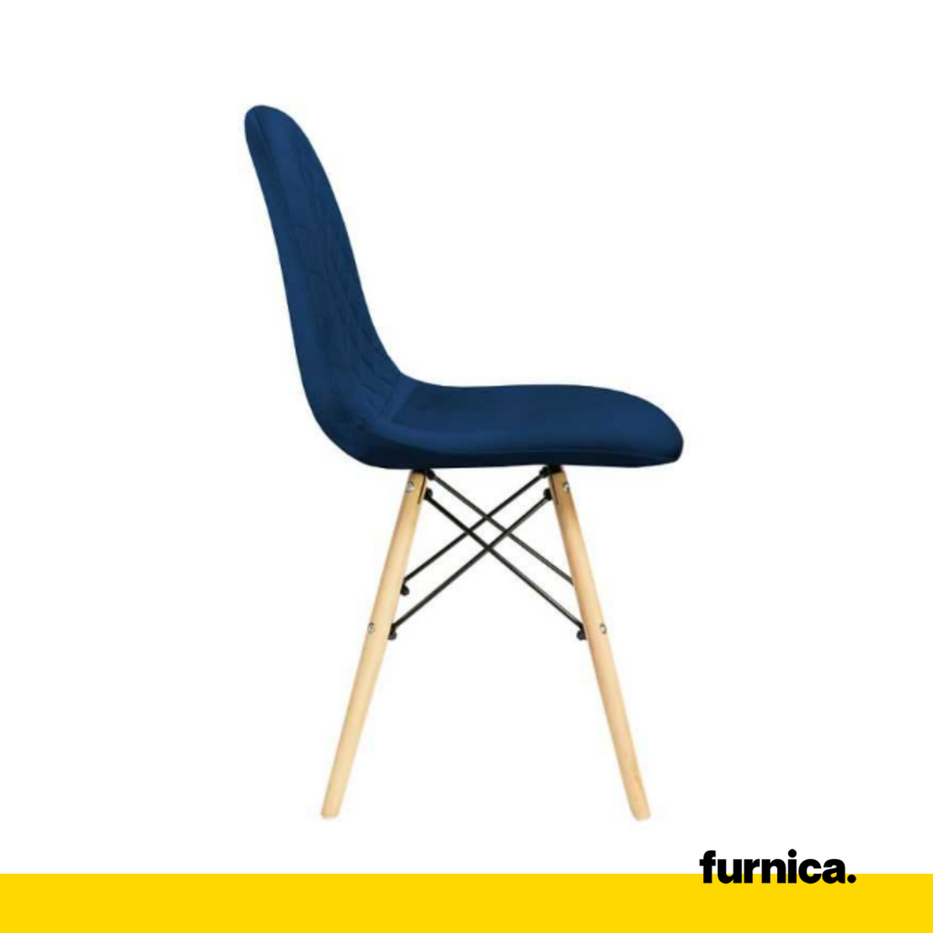 GIUSSEPPE - Potahovaná židlička do jídelny / kanceláře z potaženého sametu s dřevěnými nohami - tmavě modrá