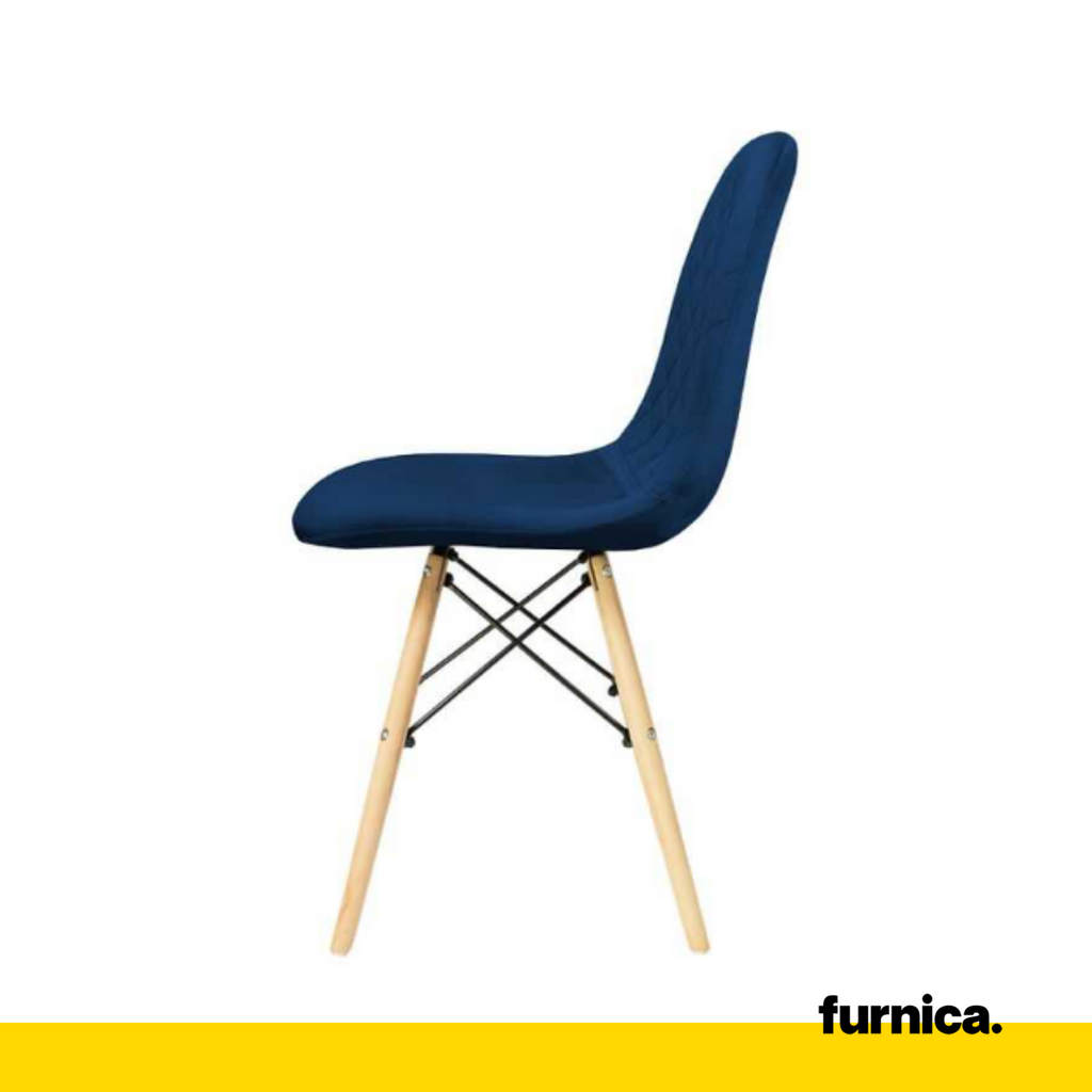 GIUSSEPPE - Potahovaná židlička do jídelny / kanceláře z potaženého sametu s dřevěnými nohami - tmavě modrá