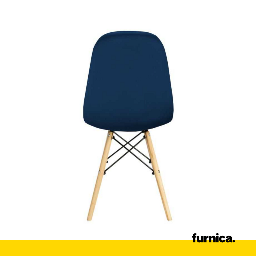 GIUSSEPPE - Potahovaná židlička do jídelny / kanceláře z potaženého sametu s dřevěnými nohami - tmavě modrá