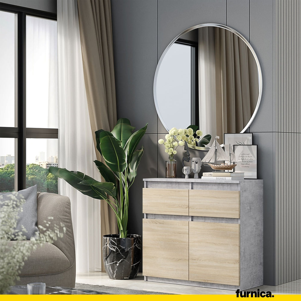 NOAH - Komoda se 2 šuplíky a 2 dveřmi - Skříň na uložení oblečení do ložnice - Beton / Sonoma dub - Výška 75 cm, šířka 80 cm, hloubka 35 cm.