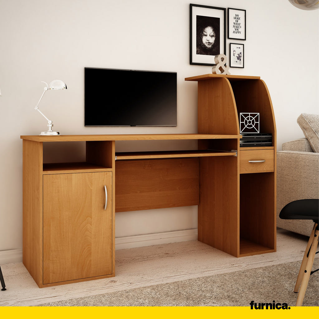 ROBIN - Počítačový stůl s 1 šuplíkem a 1 dveřmi a výsuvnou klávesnicí - Olše V112cm Š150cm H50cm