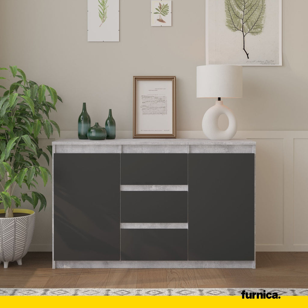 MIKEL - Komoda se 3 šuplíky a 2 dveřmi - Skříň na oblečení do ložnice - Beton / Antracit H75cm W120cm D35cm