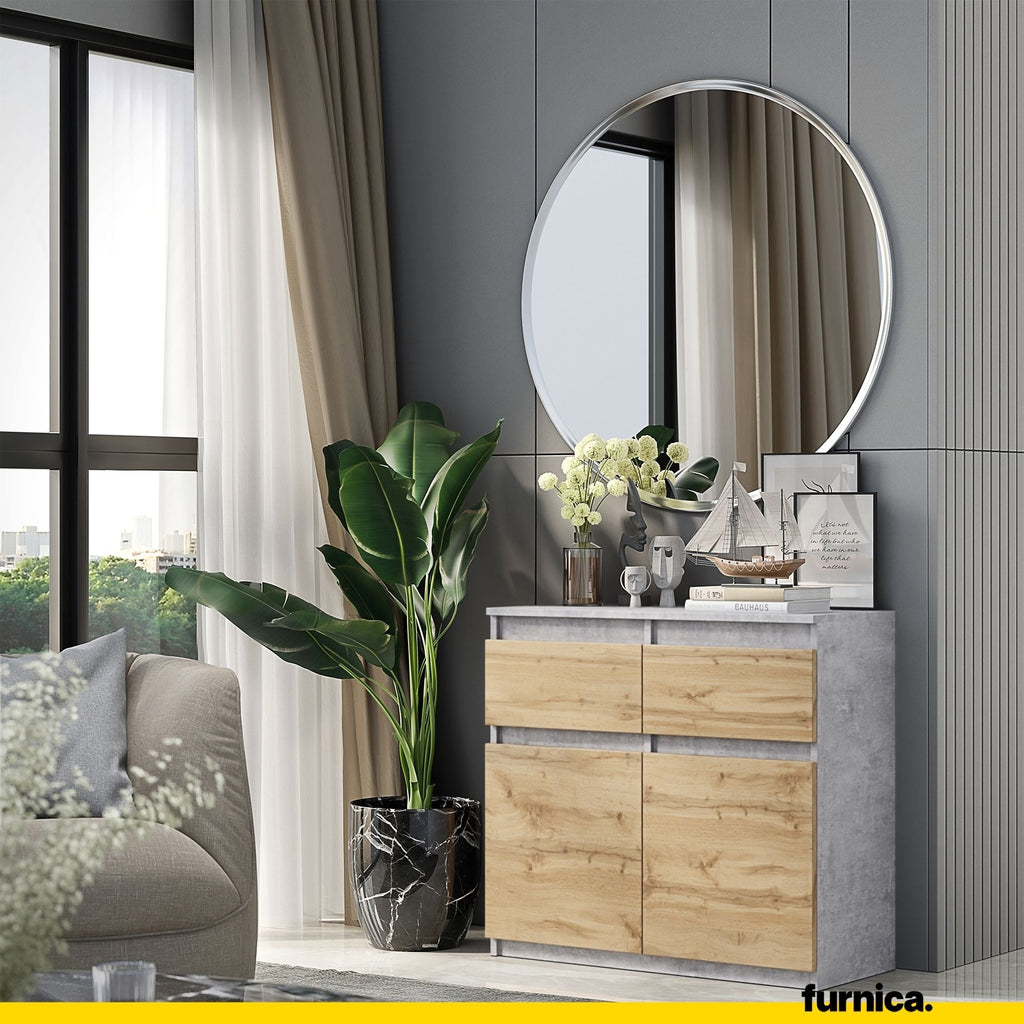 NOAH - Komoda se 2 šuplíky a 2 dveřmi - Skříň na uložení oblečení do ložnice - Beton / Wotan dub - Výška 75 cm, šířka 80 cm, hloubka 35 cm.