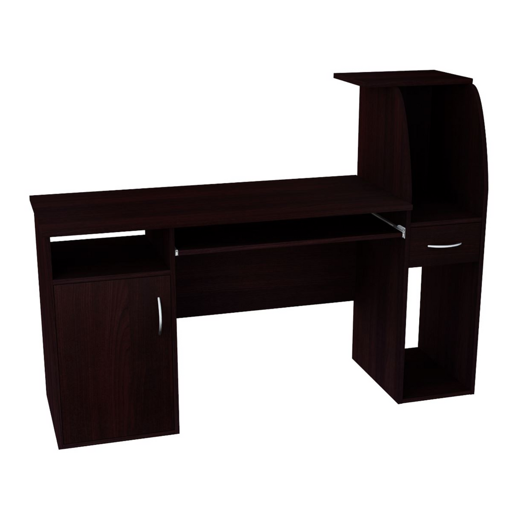 ROBIN - Počítačový stůl s 1 šuplíkem a 1 dveřmi a výsuvnou klávesnicí - Wenge H112cm W150cm D50cm