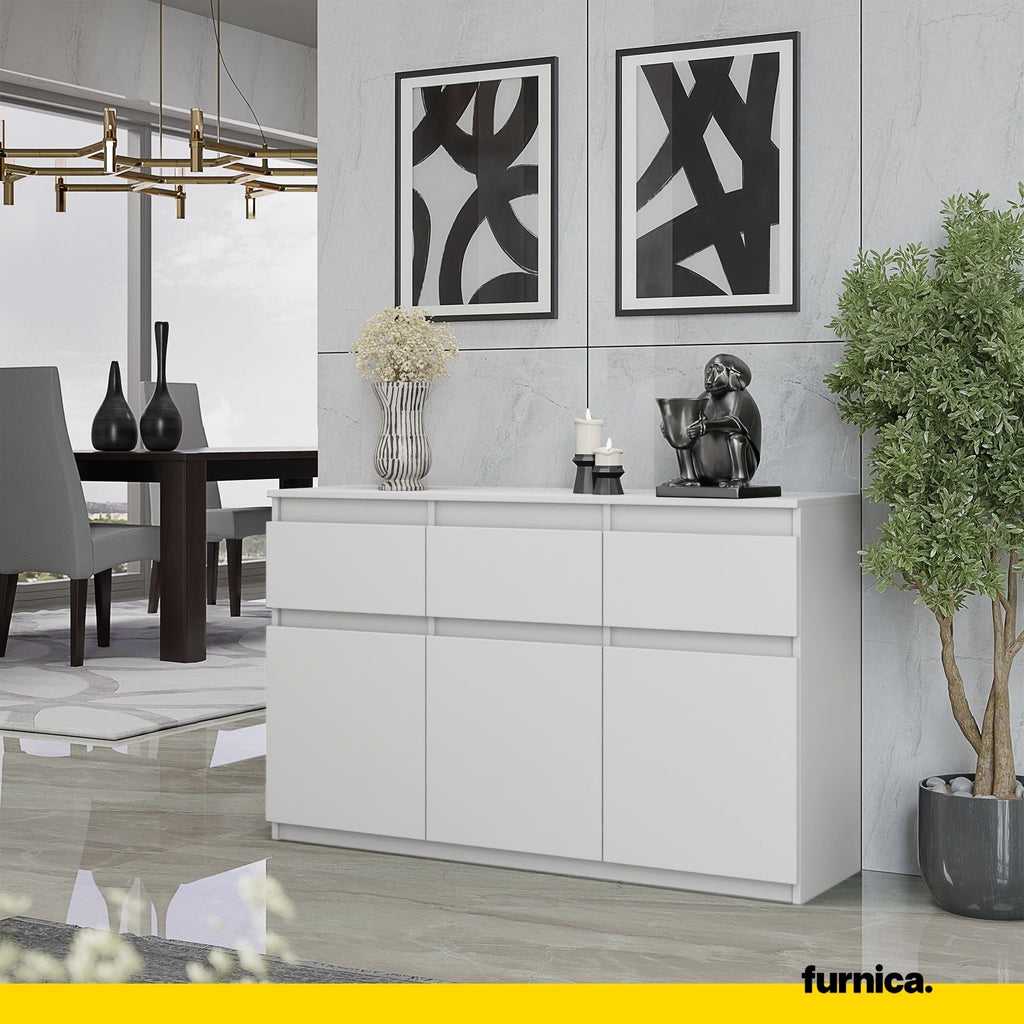 NOAH - Komoda se 3 šuplíky a 3 dveřmi - Skříň na uložení oblečení do ložnice - Bílá matná barva - Výška 75 cm, šířka 120 cm, hloubka 35 cm.