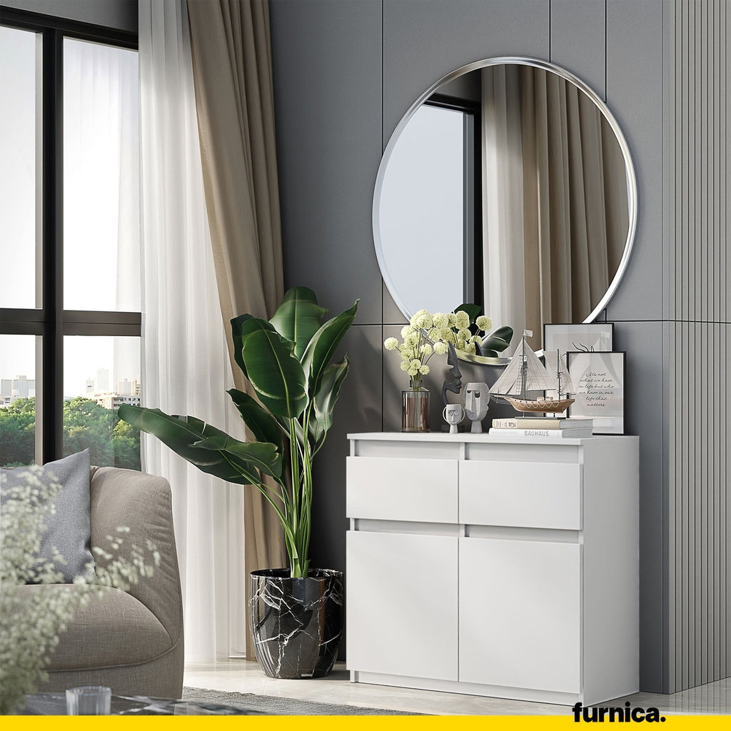 NOAH - Komoda se 2 šuplíky a 2 dveřmi - Skříň na uložení oblečení do ložnice - Bílá matná barva - Výška 75 cm, šířka 80 cm, hloubka 35 cm.