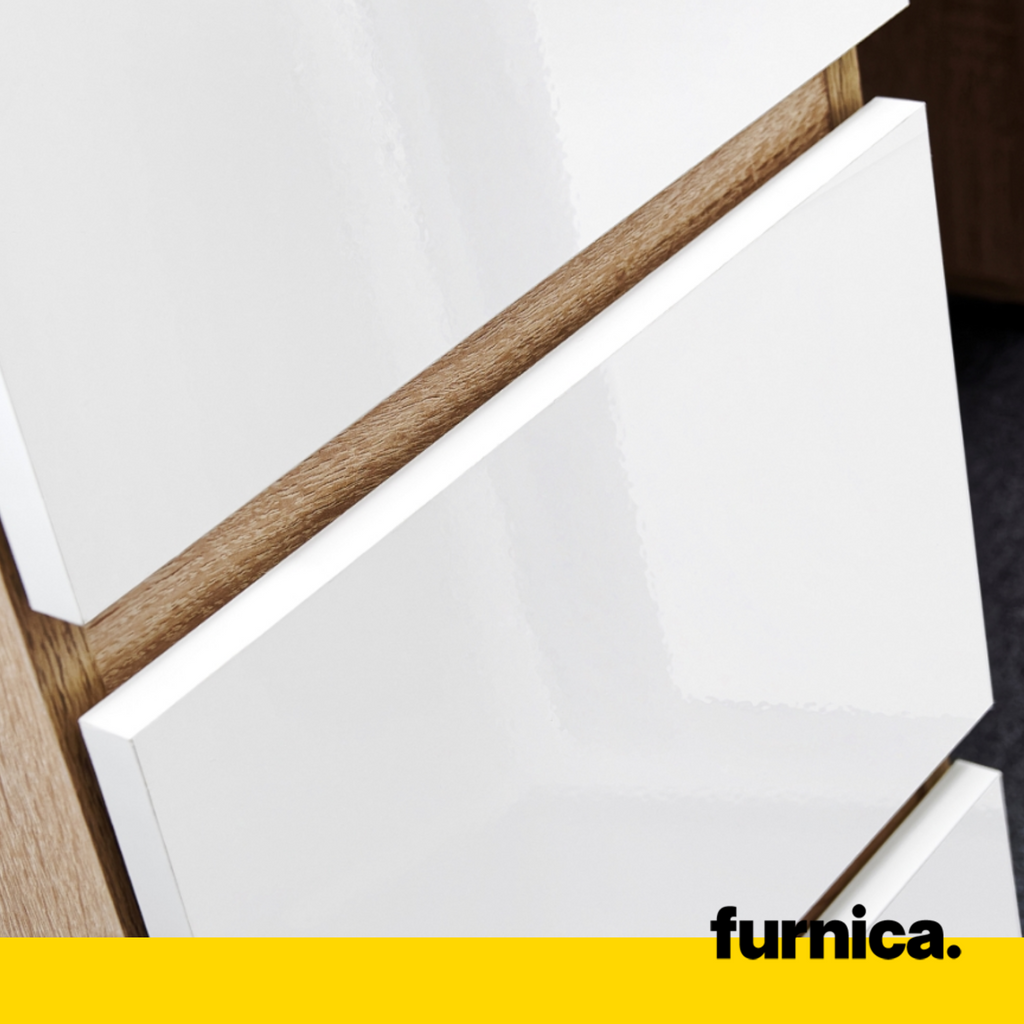 CUBA - Počítačový stůl s 6 šuplíky s push-to-open mechanismem a výsuvnou klávesnicovou podložkou H78cm W130cm D50cm - Bílá / Lesklá bílá