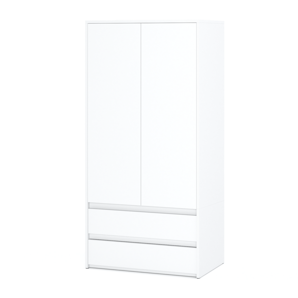JOELLE - Skříň se 2 dveřmi a 2 zásuvkami - bílý matný povrch H180cm Š90cm H50cm
