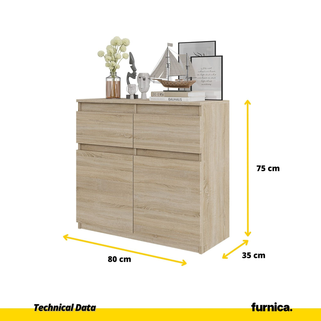 NOAH - Komoda se 2 šuplíky a 2 dveřmi - Skříň na uložení oblečení do ložnice - Sonoma dub - Výška 75 cm, šířka 80 cm, hloubka 35 cm.