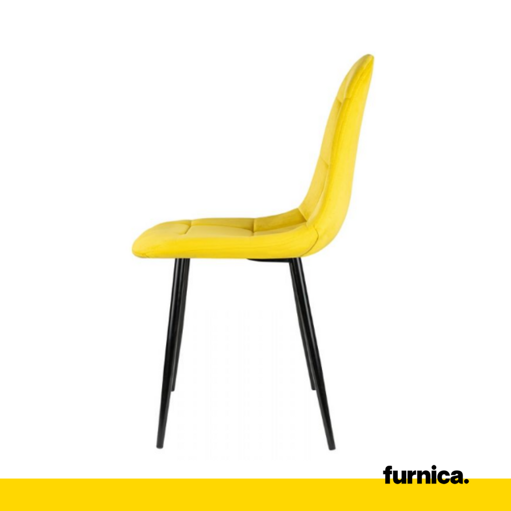 ROBERTO - Prošívaná sametová židle do jídelny / kanceláře s černými kovovými nohami - žlutá