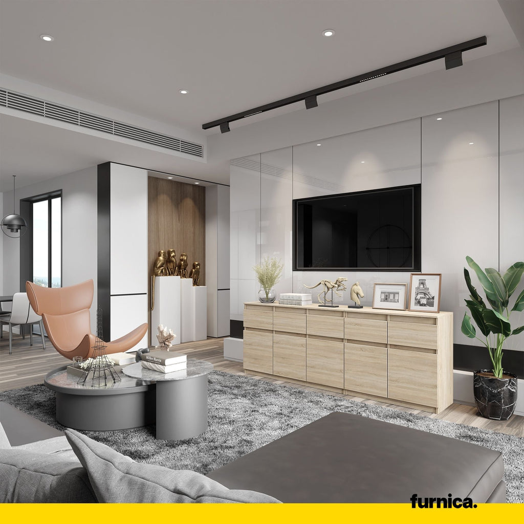 NOAH - Komoda se 5 šuplíky a 5 dveřmi - Skříň na uložení oblečení do ložnice - Sonoma dub - V: 75 cm, Š: 200 cm, H: 35 cm